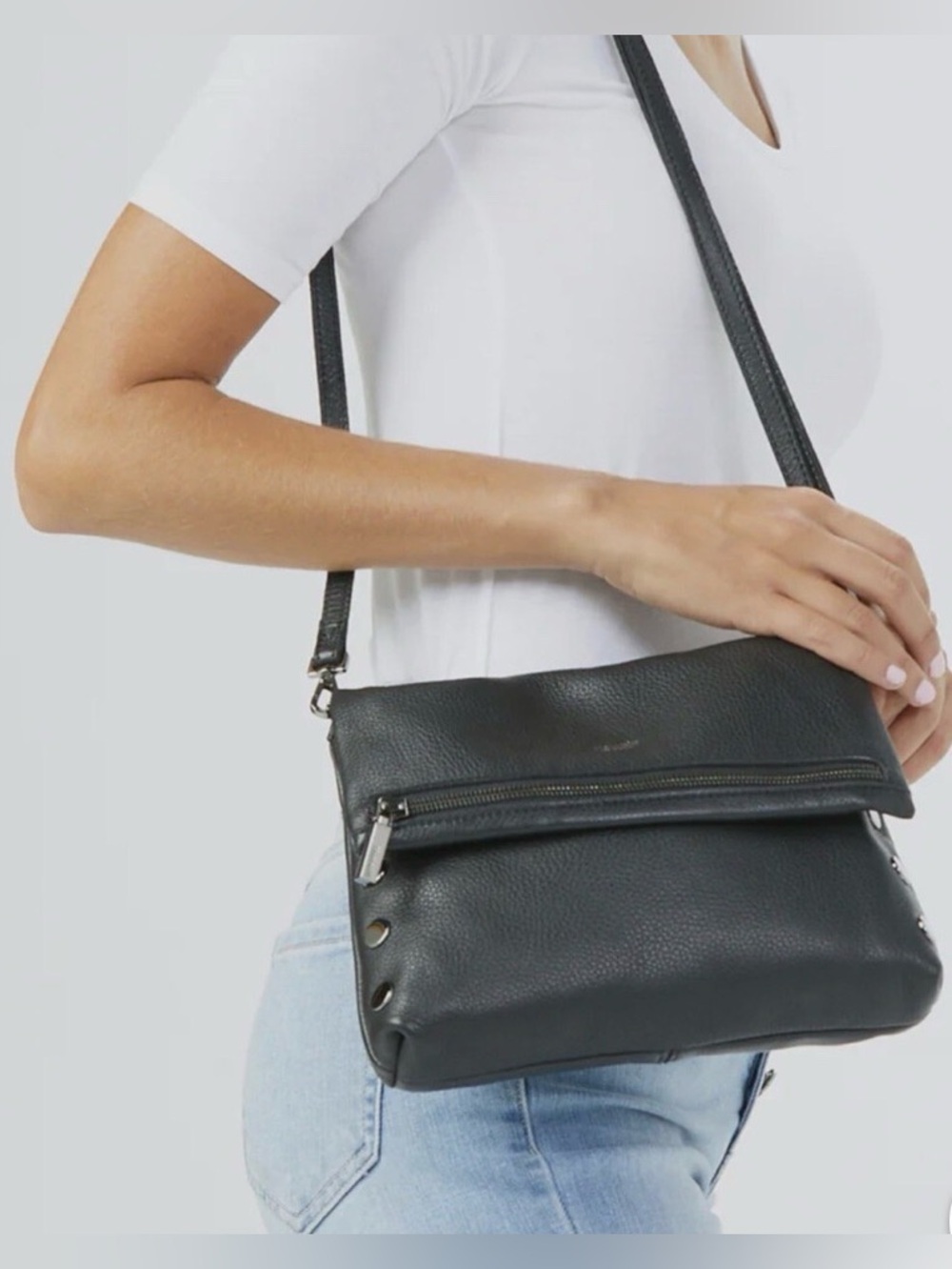 HAMMITT VIP MEDIUM Leather Black Gunmetal Crossbody Clutch